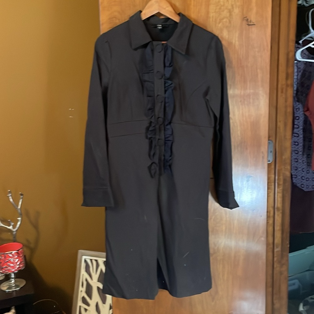 Chic Black Ruffled Button-Up Dress